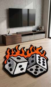 Tapis d'intérieur unique en laine tuftée à la main, motif dés flamboyants, antidérapant, doux et moelleux, thème casino, pour salon et chambre à coucher - Product Image 3