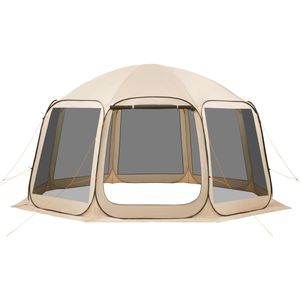 Beige 15 X 13.8 ft Pop-Up Screen House <b>Tent</b> for 12-15 People Portable Screened <b>Canopy</b> Carry Bag Netting Sides Ground Stakes for - Product Image 1