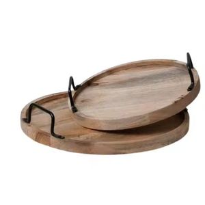 Premium Round Silver Hammered Serving <b>Tray</b> with Gold Palm Leaf Handles Wholesale Decorative Metal Platter for Hotel and Home - Product Image 3