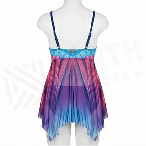 Women's Gradient Color Swimdress With Asymmetric <b>Skirt</b> And Drawstring Detail - Product Image 2