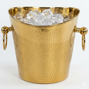 Seau à glace en acier inoxydable doré en forme de poubelle avec couvercle et pince, glacière créative à double paroi cannelée pour bar à domicile - Product Image 6