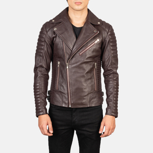 Men's Brown Sheep Leather Canvas Breathable Motorcycle <b>Jacket</b> <b>Slim</b> <b>Fit</b> Zipper Closure Mandarin Collar Winter Style Fox Fur Trim - Product Image 4