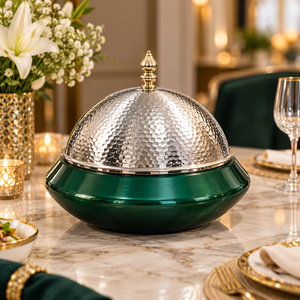 Luxury Stainless Steel Round Chafing <b>Dish</b> with Dome Lid and Decorative Stand <b>Insulated</b> Hot Pot 24cm Diameter - Product Image 4
