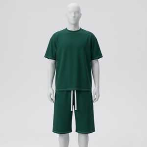 Conjunto de Camiseta y Pantalones Cortos Transpirables de Verano para Hombre, 100% Algodón, Liso, Dos Piezas, Casual, Oversize, Estilo Urbano, Chándal con Logotipo Personalizado - Product Image 2
