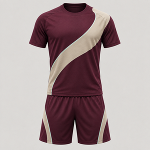 ชุดเสื้อฟุตบอลแบบ unisex คอโอ แขนสั้น พร้อมกางเกงขาสั้น ลายแถบเฉียง แห้งเร็ว รับผลิตตามแบบ OEM ขายส่ง ชุดทีมฟุตบอล ผู้ผลิตชุดยูนิฟอร์ม - Product Image 2