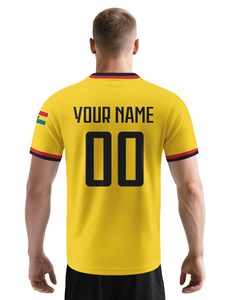 Camiseta de fútbol para hombre, camiseta de aficionado, nombre y número personalizados, amarilla, manga corta, cuello redondo, ropa deportiva transpirable de poliéster - Product Image 1