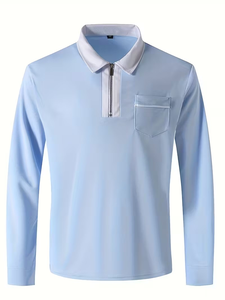 Chemises de golf pour hommes en polyester/coton, à bordure contrastée, séchage rapide, impression de logo personnalisé, respirantes, unies ou rayées, grandes tailles, vierges - Product Image 2
