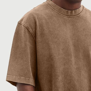 T-shirt décontracté pour homme à manches courtes et col rond en jersey de coton marron uni, coupe oversize, tendance 2026, prix usine, vente en gros - Product Image 6
