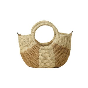 Sac fourre-tout mini demi-lune en corde de jute bicolore tressé à la main, style bohème, écologique, pour femme, plage, ou comme sac à bandoulière - Product Image 1