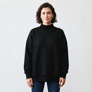 100% Cotton Ladies Mockneck Sweatshirt Relaxed Casual Fit <b>Long</b> <b>Sleeve</b> Pullover <b>Top</b> for Outdoor and Leisure Wear - Product Image 1