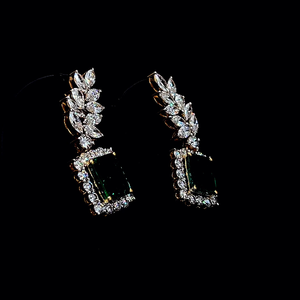 Green gemstone <b>dangle</b> <b>earrings</b> accented with marquise and round lab grown diamonds crafted in <b>silver</b> for refined womens fashion - Product Image 1