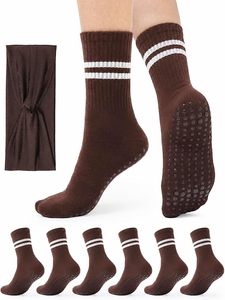 4 Pairs Pilates Grippy <b>Socks</b> for Women, Long Non Slip Yoga <b>Socks</b> with <b>Grips</b> Crew <b>Socks</b> for Pilates Barre Hospital - Product Image 1