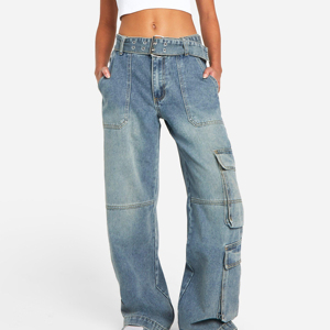 NURJENNA INDUSTRIES 2026 Nueva Moda Jeans Cargo de Mezclilla para Mujer, Ecológicos, 100% Algodón, Cintura Media, Corte Regular, Casual, con Logotipo Personalizado - Product Image 5