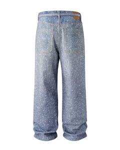 Vaqueros de mezclilla de cintura alta con lentejuelas y pierna ancha para hombre, estilo casual, corte holgado, pantalones de algodón lavado a la piedra, estilo primavera - Product Image 4