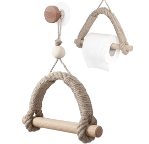 Support de papier toilette en corde, le plus vendu, avec crochet en bois en forme de lune et corde pour suspendre le papier toilette - Product Image 2