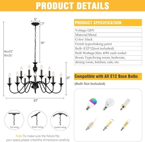 Lustre moderne noir style ferme vintage, luminaire suspendu industriel en fer, lampe rustique nordique - Product Image 5