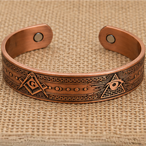 Bracelet de thérapie magnétique ouvert en cuivre pur, gravé de motifs géométriques, fait main, gaufré, bijou de luxe tendance - Product Image 5