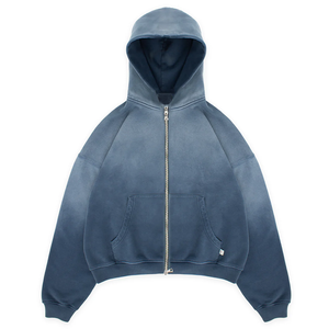 Sweat à capuche unisexe à double fermeture éclair, coupe oversize, effet délavé, en molleton épais vintage, en coton, pour l'extérieur - Product Image 1
