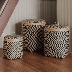 Bamboo lidded basket set excellent quality natural laundry <b>bin</b> <b>bedroom</b> bathroom storage <b>bins</b> - Product Image 4
