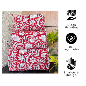 Luxury Indian Artisanal Sustainable Cotton Cosmetic Bag Set Jaipur Hand Block Printed Quilted Travel Organizer floral design - Product Image 1