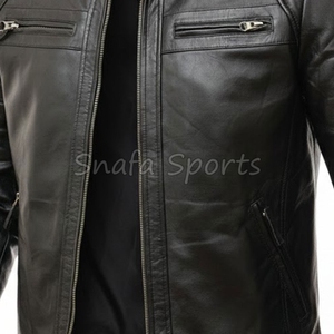 Veste en cuir noire personnalisée avec logo pour hommes, respirante, décorative, grande taille, idéale pour la saison hivernale, meilleures vestes en cuir pour hommes - Product Image 3
