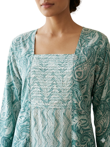 <b>Boho</b> Maxi <b>Dress</b> With Paisley Print Square Neck <b>Long</b> Sleeve Loose Fit Full Length Woven Cotton Breathable Daily Wear - Product Image 2
