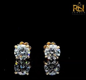 ต่างหูเพชรทรงกลมเพาะเลี้ยงในห้องปฏิบัติการ ทองคำแท้ 9K 14K 18K เครื่องประดับคุณภาพสูง ขายส่งจากโรงงานโดยตรง รับสั่งทำ - Product Image 1