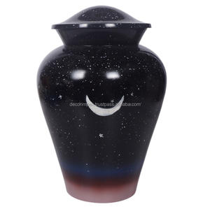 Urna Funeraria Moderna Exclusiva de Venta Rápida con Acabado Pintado en Azul y Marrón Metálico con Diseño de Faisanes Voladores - Product Image 5