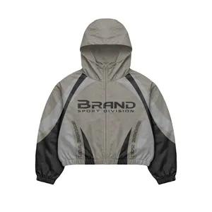 Grey Beige Windbreaker Tracksuit Set | Oversized <b>Zip</b> Hooded Jacket & Pants | Streetwear Set | OEM Private Label Manufacturer - Product Image 3