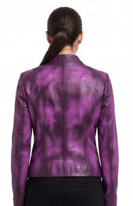 เสื้อแจ็คเก็ตมอเตอร์ไซค์หนังแกะแท้สีม่วงฟอกกรดสำหรับผู้หญิง แบรนด์ Wholesale Gravs รุ่นกันลม ทรงเข้ารูป เป็นมิตรกับสิ่งแวดล้อม ไซส์ XS - Product Image 5