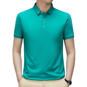 Polo homme haut de gamme en coton, manches courtes, col à revers, broderie violette, design personnalisé OEM. - Product Image 1