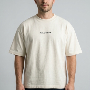 Camiseta de Hombre Color Blanco Hueso, Cuello Redondo, Manga Corta, Corte Holgado, Estampado Minimalista, Ropa Casual - Product Image 1