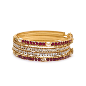 Ruby Peacock Bridal <b>Bangles</b> 2x6-Ethnic <b>Copper</b> & Brass Bracelets with Pearl Emerald Diamond Accents - Product Image 1