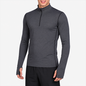 Camiseta Deportiva de Compresión de Manga Larga para Hombre, Cuello Alto, Secado Rápido, Ajuste Deportivo, Tejido de Punto, Color Sólido - Product Image 1