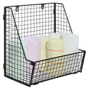 Étagère murale moderne en fer noir, panier de rangement mural en fil métallique pour cuisine, garde-manger, salle de bain, bureau - Product Image 1