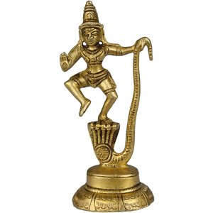 Sculpture en laiton de 4 pouces faite à la main de Kaliya Vijaya Leela de Shri Krishna fabriquée en Inde - Product Image 1