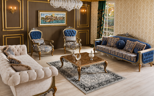 Juego de Sofás de Madera de Teca Tallada a Mano Estilo Italiano, Sofá Lujoso con Tallados Elaborados y Mesa de Centro, Juego de Sala de Estar para 7 Personas - Product Image 4