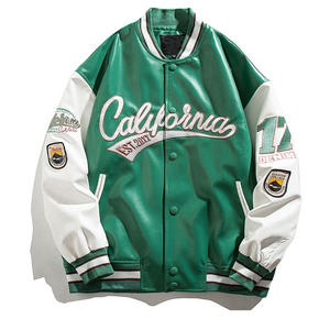 Veste universitaire verte et blanche pour homme, broderie patch California, style preppy, col rabattu, coupe classique, vêtement d'hiver - Product Image 3