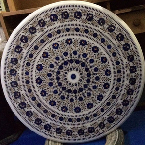 High End Modern Eco-Friendly Marble Inlay Coffee Table <b>Top</b> Handmade Pietra Dura Blue Floral Design Luxury Stone Home Decor - Product Image 1