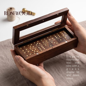 Jeu de dominos en bois, dominos personnalisés - Bois de rose, 28 tuiles avec double six - Product Image 5