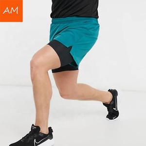 Pantalones Cortos Deportivos Color Verde Azulado para Hombre con Forro Interior Negro de Secado Rápido, Cintura Elástica, Longitud Media, Tejido de Spandex y Nailon - Product Image 4