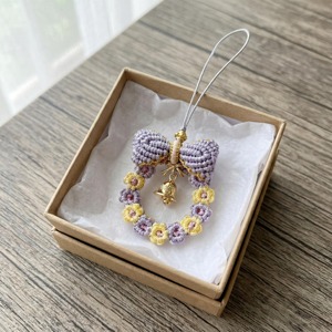 Beautiful Macrame <b>Key</b> Chain with Small Bell <b>Bag</b> Charm For Aesthetic Photography Prop And Styling Accessory From India - Product Image 6