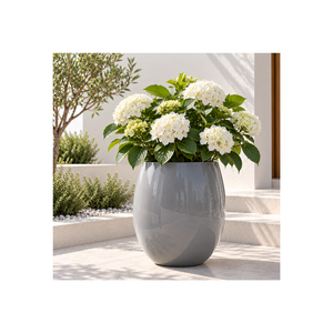 Pot de fleurs sur piédestal en fibre de verre personnalisé avec finition en pierre décorative, grand bac à plantes pour jardin, terrasse et décoration d'hôtel - Product Image 1
