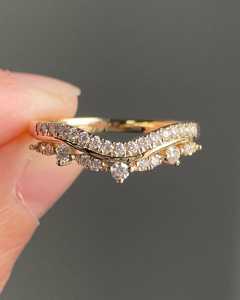 Minimalist Round Cut Moissanite Double Row Curved <b>Stacking</b> Band <b>Ring</b> Original 925 <b>Silver</b> Rhodium Plated Wedding Band For Lovers - Product Image 1