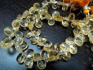 Perles de citrine naturelle en forme de poire, facettées, vendues par brin, 8 pouces de long - Product Image 2