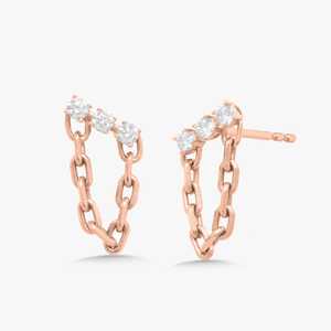ต่างหูแบบห้อยทรงแท่งเส้นตรงทอง 14K ประดับเพชรทรงกลมเพาะเลี้ยงในห้องปฏิบัติการ แบบสามข้อต่อ สไตล์มินิมอล ขายส่งจากผู้ผลิต - Product Image 3