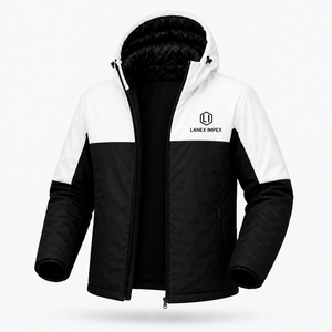 Custom Men's Winter Waterproof Hooded Puffer <b>Jacket</b> Windproof Insulated Outdoor Thermal Coat Black <b>White</b> Full Zip Parka OEM ODM - Product Image 3