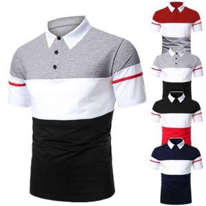 Polo décontracté pour homme, été, couleur contrastée, polyester, manches courtes, polo tendance - Product Image 1