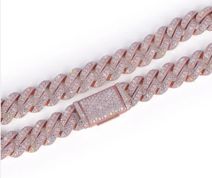 Rose Gold Plated Moissanite AAAA Cuban Link <b>Statement</b> <b>Necklace</b> with Pave Setting for Everyday Wear Unisex Luxury Chain - Product Image 3