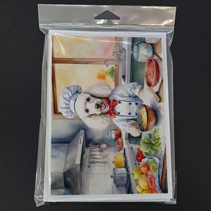 Whimsical A7 Tamaño 5x7 White Poodle the Chef Tarjetas de notas en blanco Paquete de 8 con sobres Tarjetas de felicitación - Product Image 3